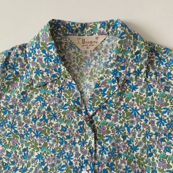 Vintage 50’s 60’s Sleeveless Floral Button Up Blue Blouse Top Prep Cottagecore - Picture 3 of 9